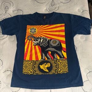 Obey Navy Tee with Red & Yellow Elephant Graphic size medium